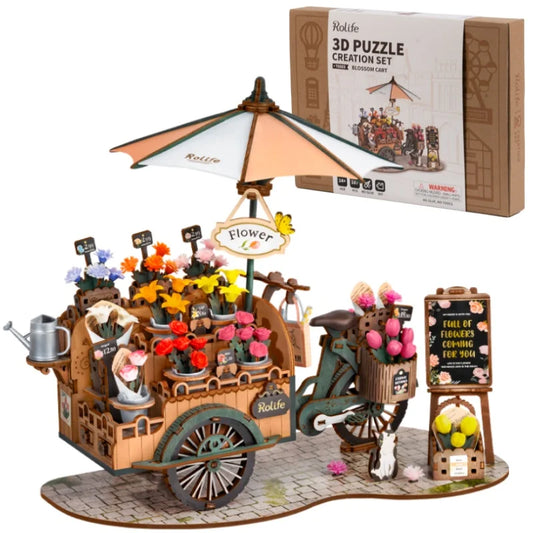 Robotime 3D Holzpuzzle Blütenwagen – Bastelset & Deko-Modell | Florales DIY-Geschenk für Frauen, Mädchen & kreative Erwachsene