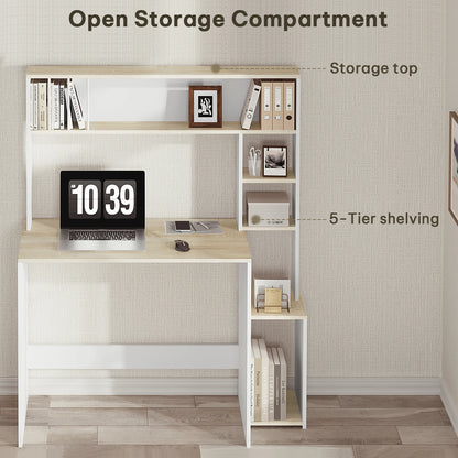 Computer desk with storage space 113.5 x 45 x 139 cm Desk with 5 shelves Scandinavian workstation for office and living room
