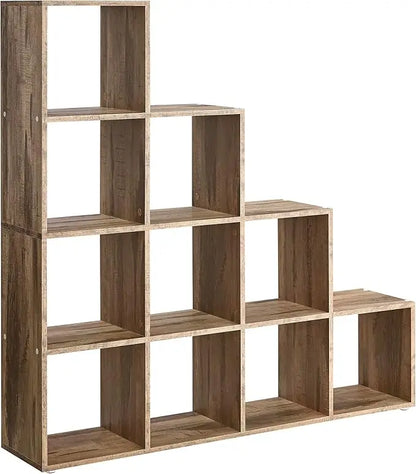 Bibliothèque escalier à 10 compartiments – étagère en bois, murale, moderne et stable