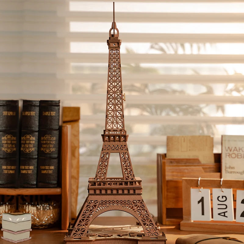 Robotime „Night of the Eiffel Tower“ – 3D Holzpuzzle mit Licht | Eiffelturm Modellbausatz 1:638 für Erwachsene & Kinder