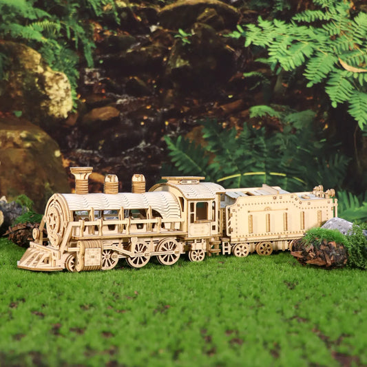 Train puzzle 3D en bois – Kit de construction mécanique à monter soi-même en bois naturel