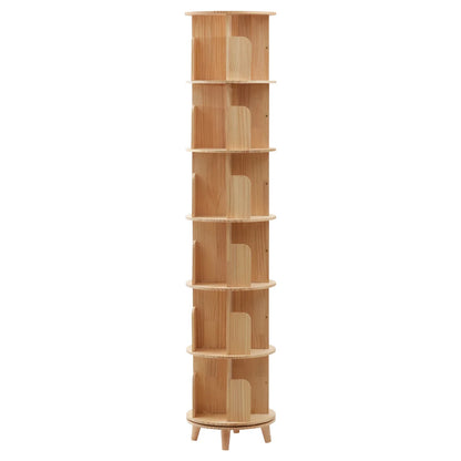 360° drehbares Bücherregal aus Kiefernholz, 6 Ebenen, platzsparender Organizer