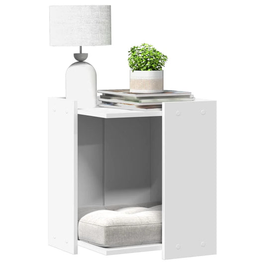 Verstecktes Katzenklo aus Holz – Weiß, 80×50×45 cm – stilvolles Katzentoiletten-Gehäuse mit Tischfunktion
