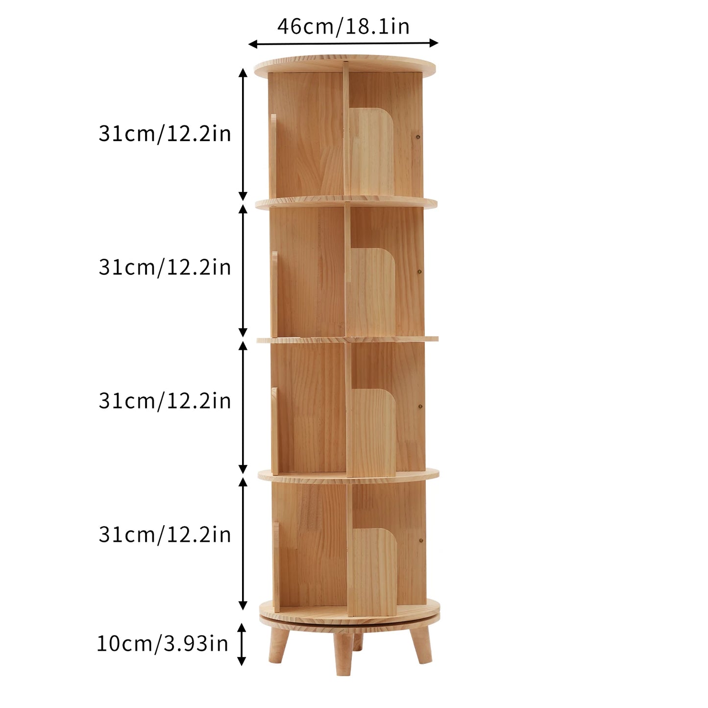 Bibliothèque rotative en bois – 1 à 6 niveaux, ronde, peu encombrante et moderne