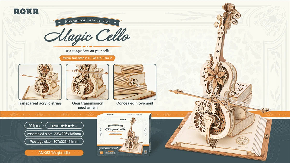 Robotime ROKR Spieluhr Holzpuzzle – Magic Piano & Magic Cello 3D Modellbausatz zum Basteln & Verschenken