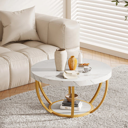 Tribesigns round coffee table Ø 80 cm – 2-tiered industrial-style sofa table with wood look and metal frame