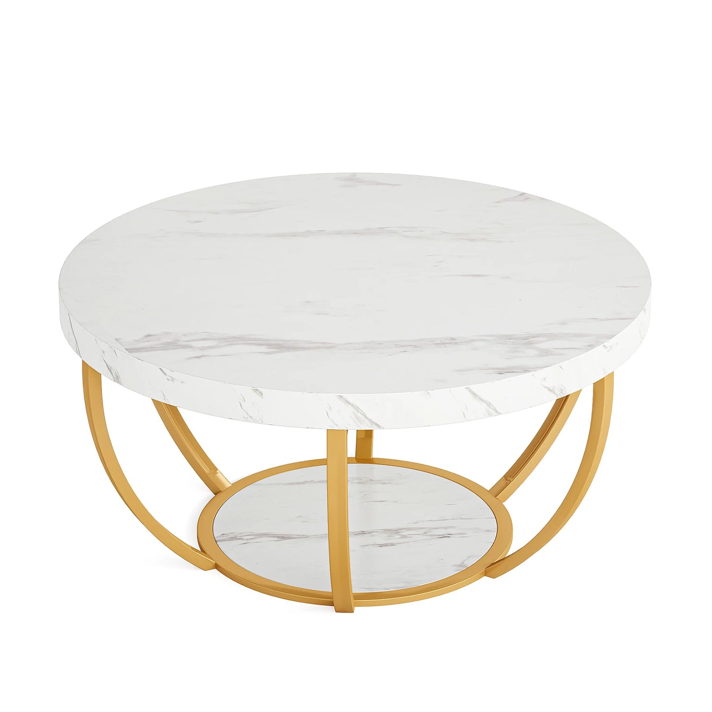 Tribesigns round coffee table Ø 80 cm – 2-tiered industrial-style sofa table with wood look and metal frame