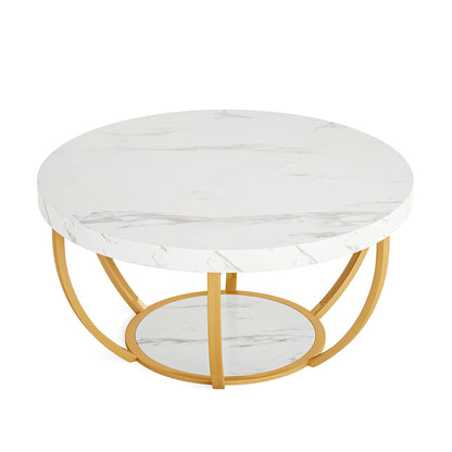Tribesigns round coffee table Ø 80 cm – 2-tiered industrial-style sofa table with wood look and metal frame