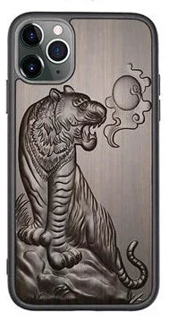 Le Tigre – Coque de téléphone 3D en bois de santal véritable pour modèles d'iPhone