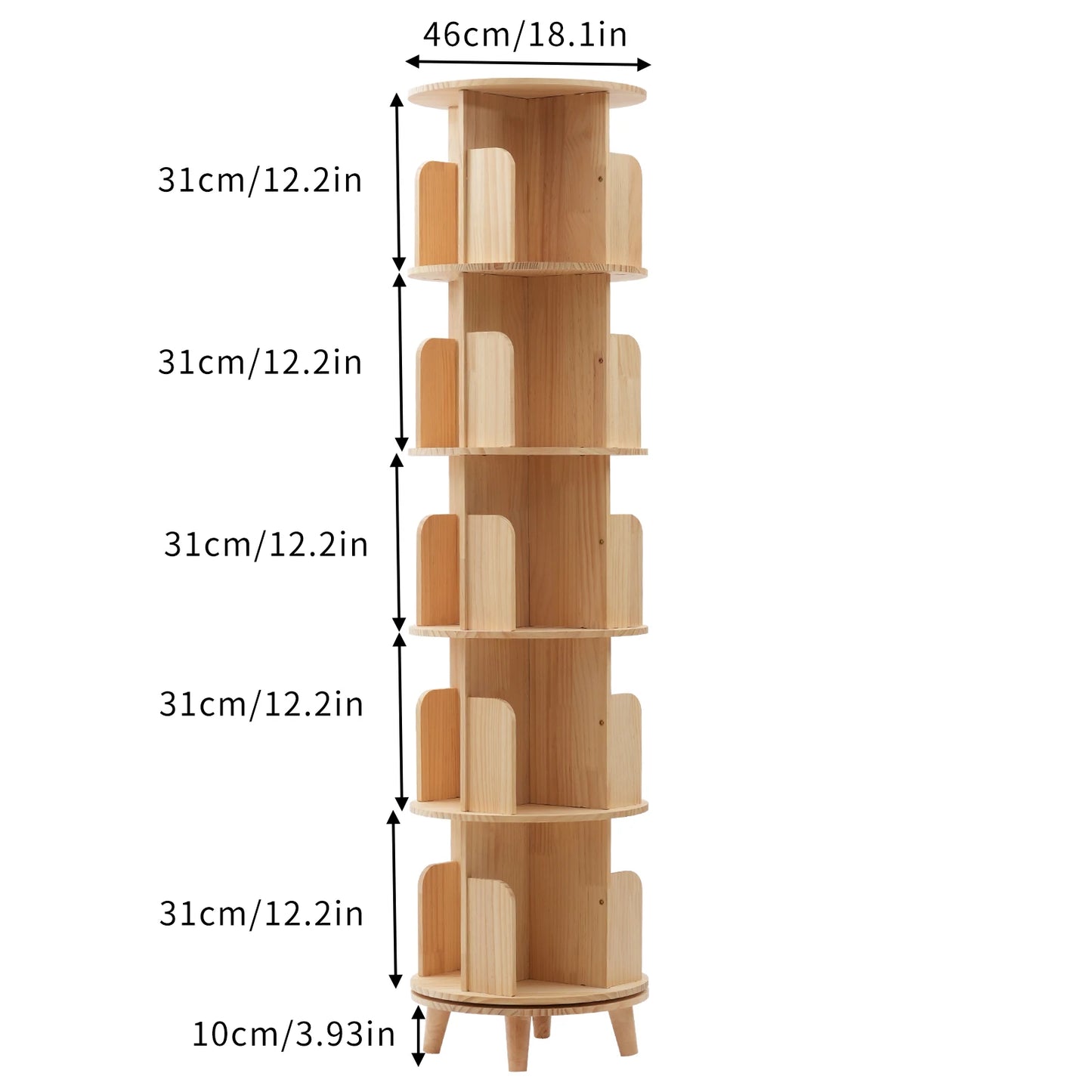 Bibliothèque rotative en bois – 1 à 6 niveaux, ronde, peu encombrante et moderne