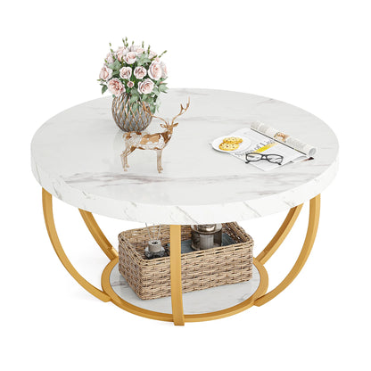 Tribesigns round coffee table Ø 80 cm – 2-tiered industrial-style sofa table with wood look and metal frame