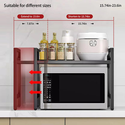 Support extensible pour micro-ondes 42-64 cm – Protection contre l'humidité et la rouille, organiseur de cuisine, noir