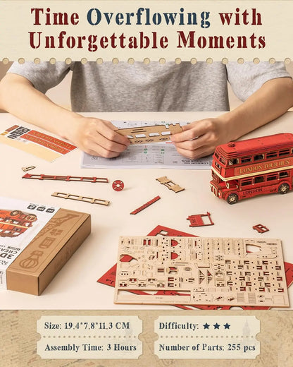 Robotime Rolife London Bus Holzpuzzle – 3D Modellbausatz aus Holz zum Basteln & Sammeln