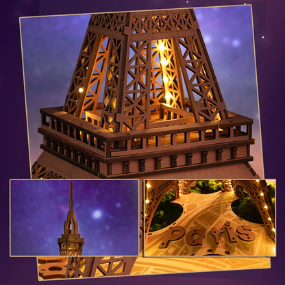 Robotime „Night of the Eiffel Tower“ – 3D Holzpuzzle mit Licht | Eiffelturm Modellbausatz 1:638 für Erwachsene & Kinder