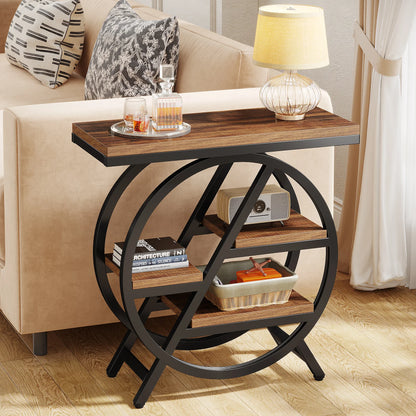 Tribesigns Side Table with 3 Storage Compartments – Narrow Industrial Style Sofa Table, Wood &amp; Metal, 60 cm High