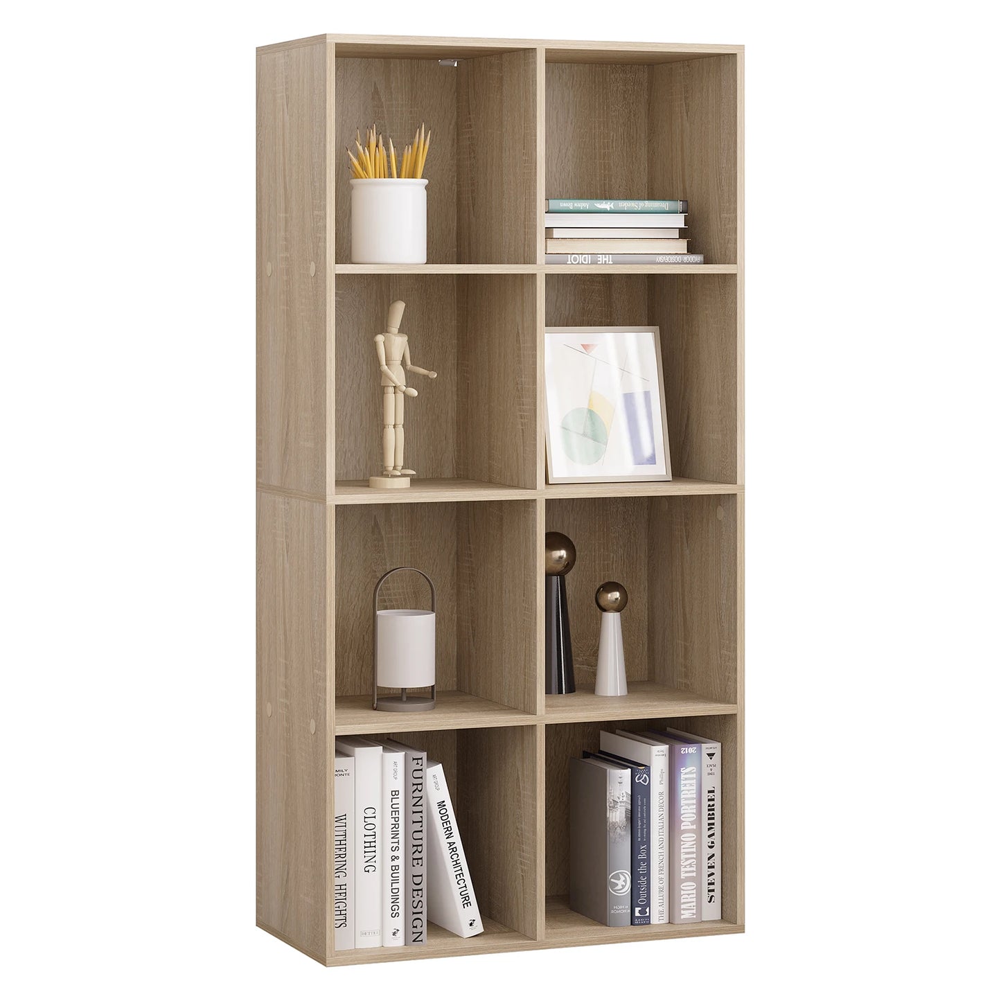 Bookcase with 8 compartments – freestanding &amp; modern – in white or oak