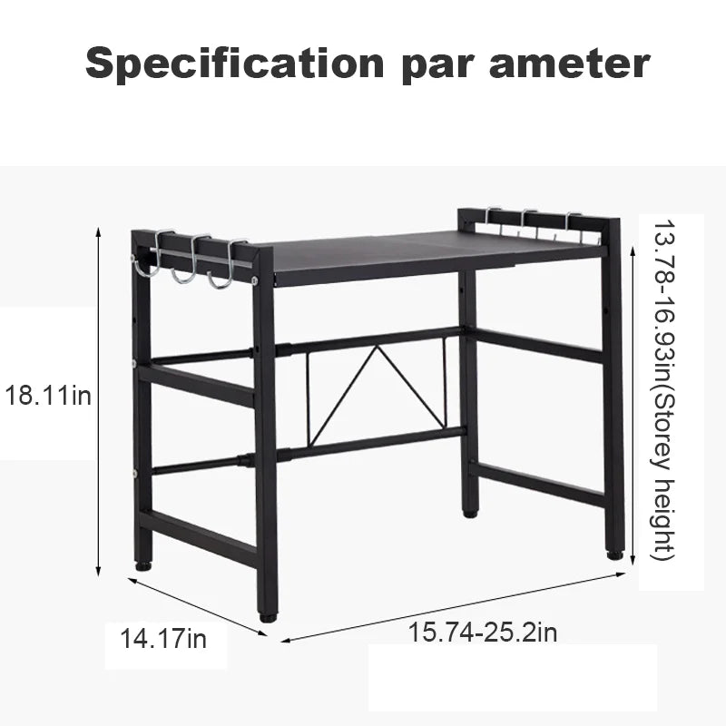 Étagère extensible en métal pour micro-ondes – 1 ou 2 niveaux, stable et réglable en hauteur – organisateur d'étagères de cuisine