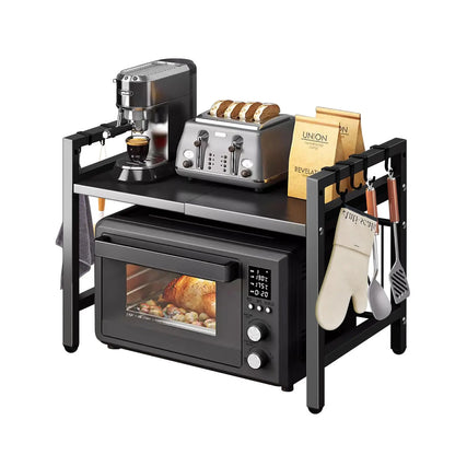 Support extensible pour micro-ondes 42-64 cm – Protection contre l'humidité et la rouille, organiseur de cuisine, noir