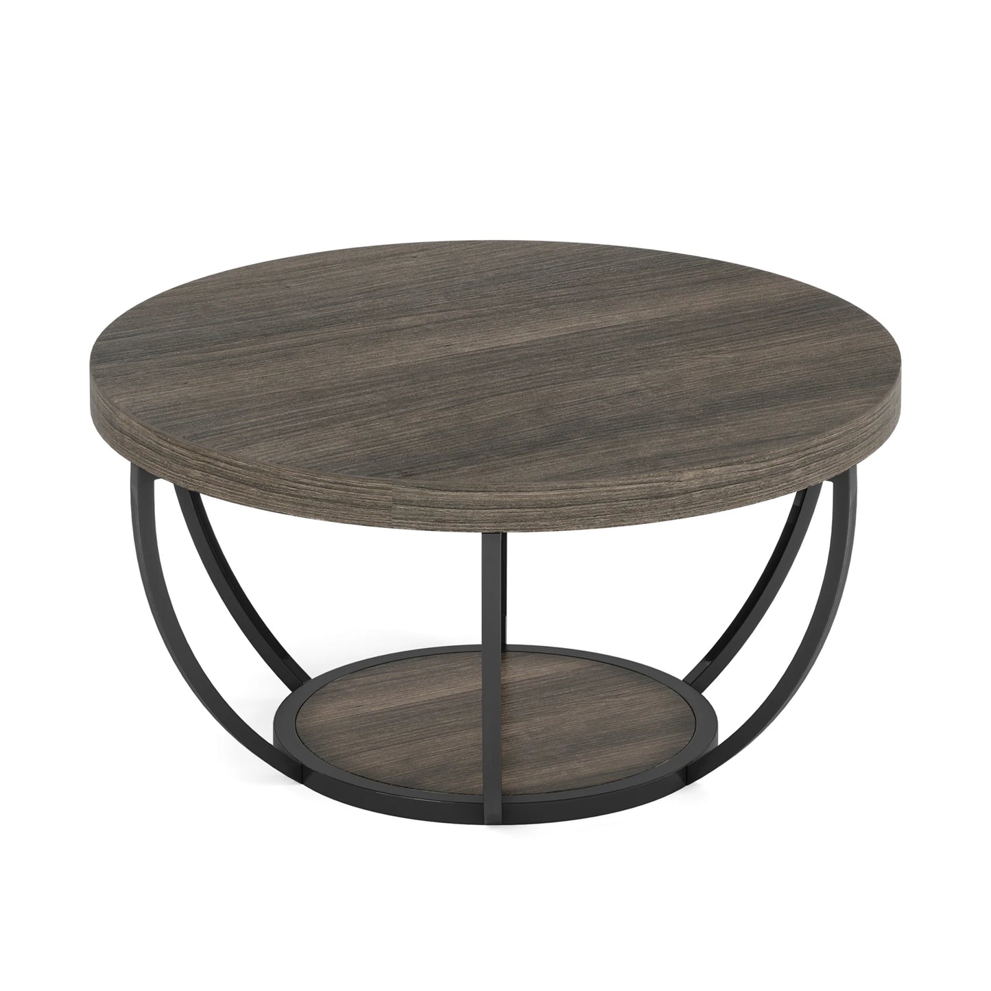 Tribesigns round coffee table Ø 80 cm – 2-tiered industrial-style sofa table with wood look and metal frame