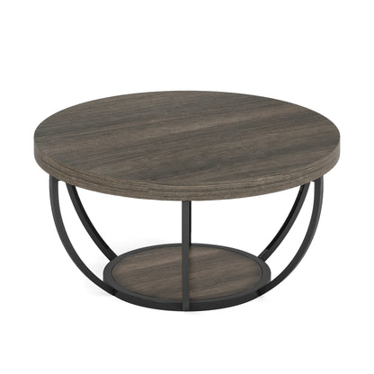 Tribesigns round coffee table Ø 80 cm – 2-tiered industrial-style sofa table with wood look and metal frame