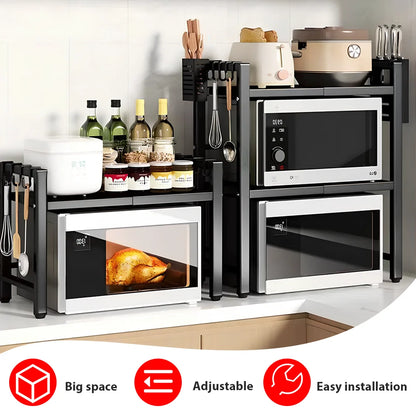 Étagère extensible en métal pour micro-ondes – 1 ou 2 niveaux, stable et réglable en hauteur – organisateur d'étagères de cuisine