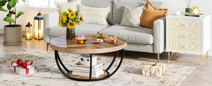 Tribesigns round coffee table Ø 80 cm – 2-tiered industrial-style sofa table with wood look and metal frame
