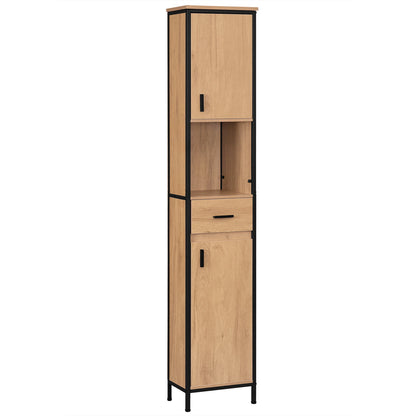 Meuble de salle de bain haut avec tiroir et compartiments, 180 cm chêne/noir
