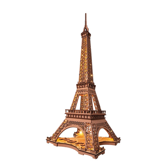 Robotime „Night of the Eiffel Tower“ – 3D Holzpuzzle mit Licht | Eiffelturm Modellbausatz 1:638 für Erwachsene & Kinder