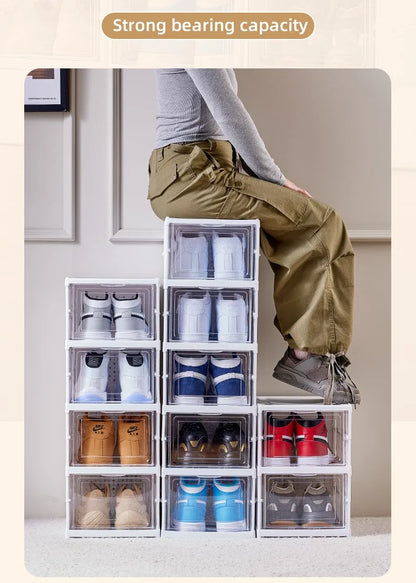 Meuble à chaussures pliable à 6 niveaux – Boîte de rangement transparente et empilable pour baskets et chaussures