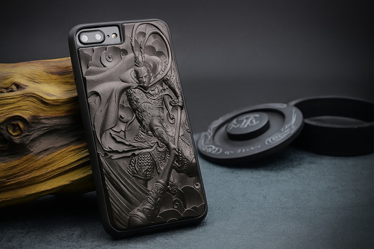 Sandalwood phone case Qi Tian Da Sheng – Sun Wukong as 3D engraving for iPhone