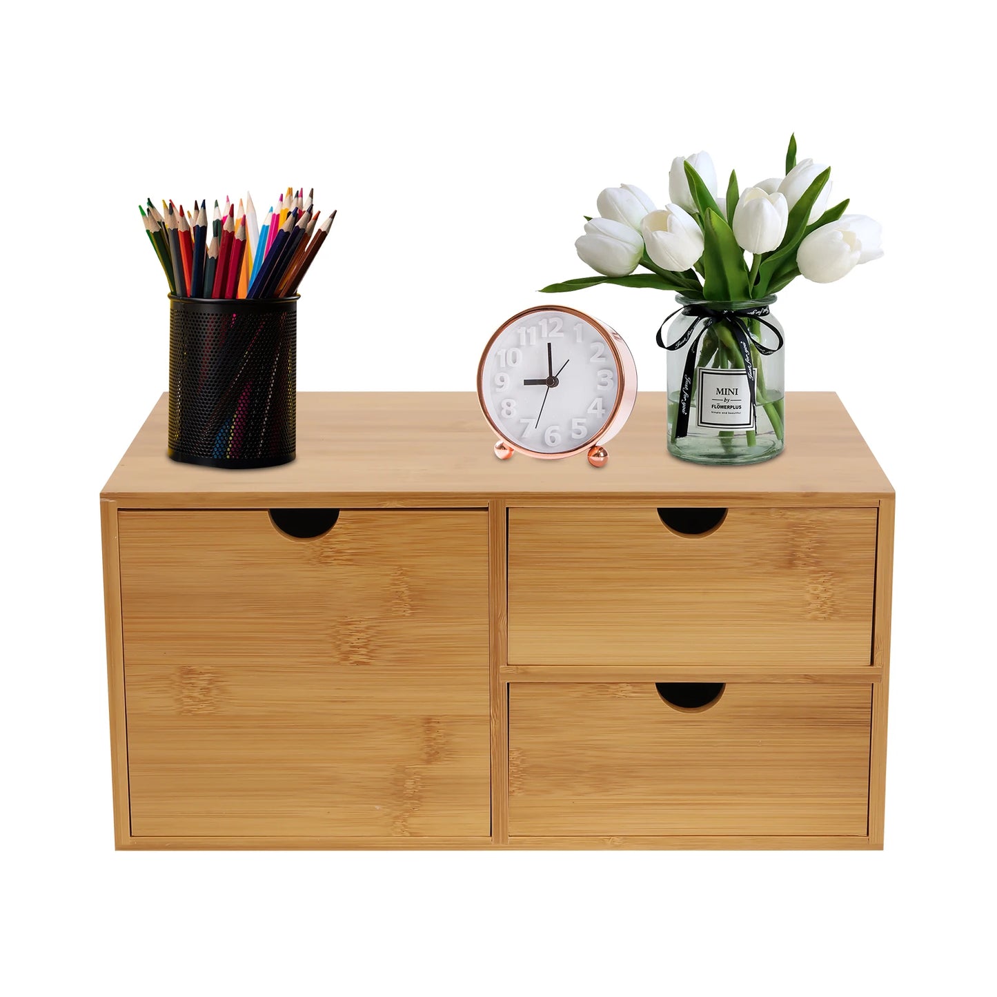 Bambus Schreibtisch Organizer mit 3 Schubladen Retro Design Umweltfreundlicher Tisch Organizer für Büro und Home Office