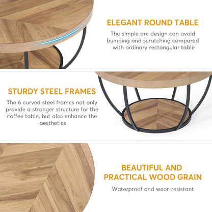 Tribesigns round coffee table Ø 80 cm – 2-tiered industrial-style sofa table with wood look and metal frame