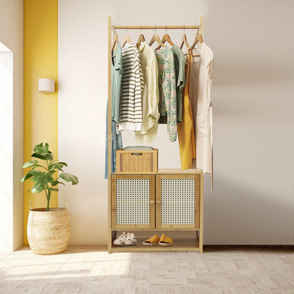 Kleiderständer aus Bambus mit Schrank & Regal – freistehend, modern & platzsparend