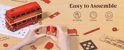 Robotime Rolife London Bus Holzpuzzle – 3D Modellbausatz aus Holz zum Basteln & Sammeln