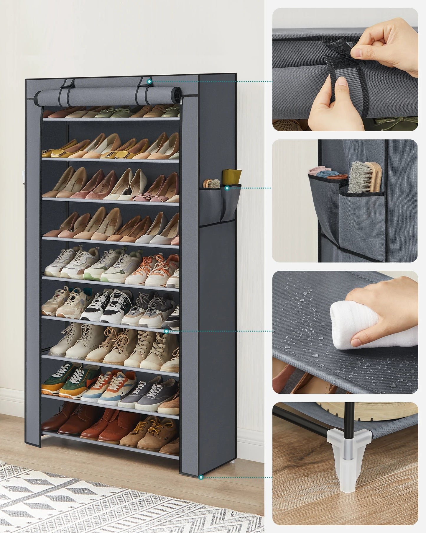 Étagère à chaussures SONGMICS 10 niveaux – jusqu'à 40 paires, avec revêtement en tissu, hauteur 162 cm