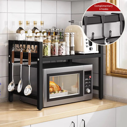 Support extensible pour micro-ondes 42-64 cm – Protection contre l'humidité et la rouille, organiseur de cuisine, noir