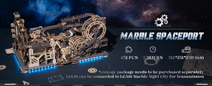 Robotime ROKR Marble Spaceport – Elektrisches 3D-Holzpuzzle mit Kugelbahn | Modellbausatz für Erwachsene & Teenager