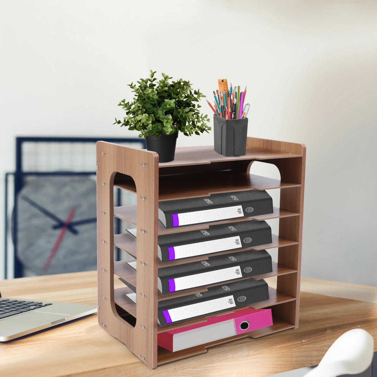 Holz Schreibtisch Organizer A4 Papierablage 7 Stufige Dokumentenablage Aktenregal für Büro und Home Office