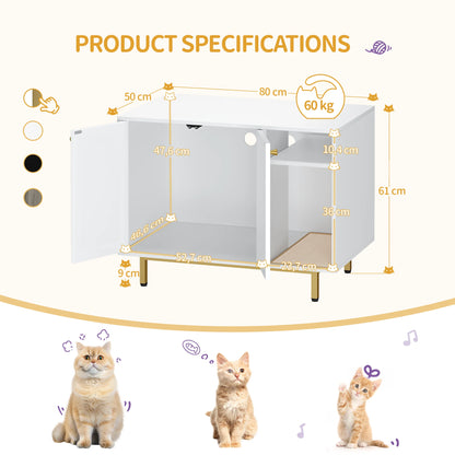 Bac à litière en bois pour chat – Maison cachée et table d'appoint – Blanc/Or – 80 × 50 × 61 cm
