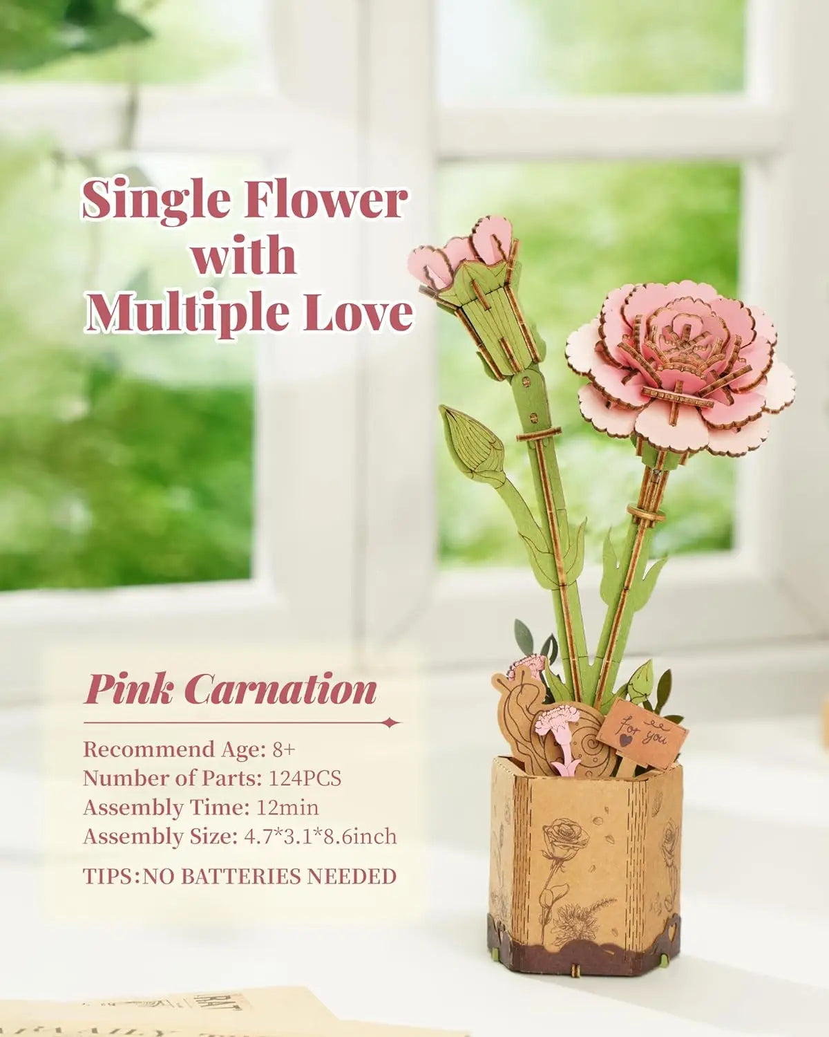 Robotime Rolife 3D Holzblumen – DIY Holzpuzzle Blumenstrauß | Ewige Blüten als Geschenk zum Muttertag, Geburtstag & Deko