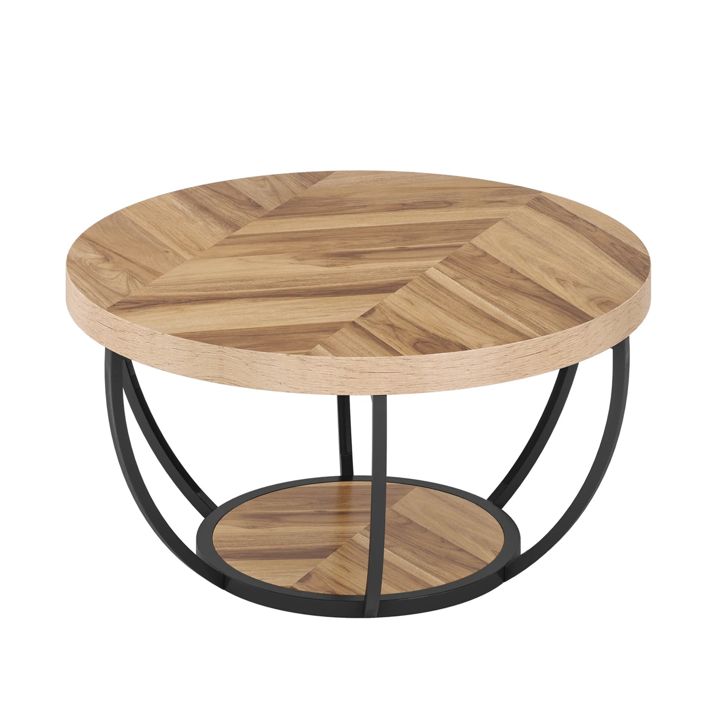 Tribesigns round coffee table Ø 80 cm – 2-tiered industrial-style sofa table with wood look and metal frame