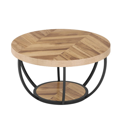 Tribesigns round coffee table Ø 80 cm – 2-tiered industrial-style sofa table with wood look and metal frame