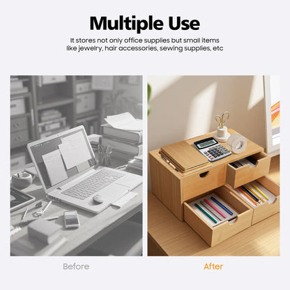 Bambus Schreibtisch Organizer mit 4 Schubladen 33 x 19 x 16 cm Naturholz Aufbewahrungskasten für Büro und Zuhause