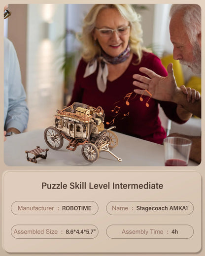 Robotime ROKR Postkutsche Spieluhr – 3D Holzpuzzle zum Bauen für Erwachsene & Jugendliche