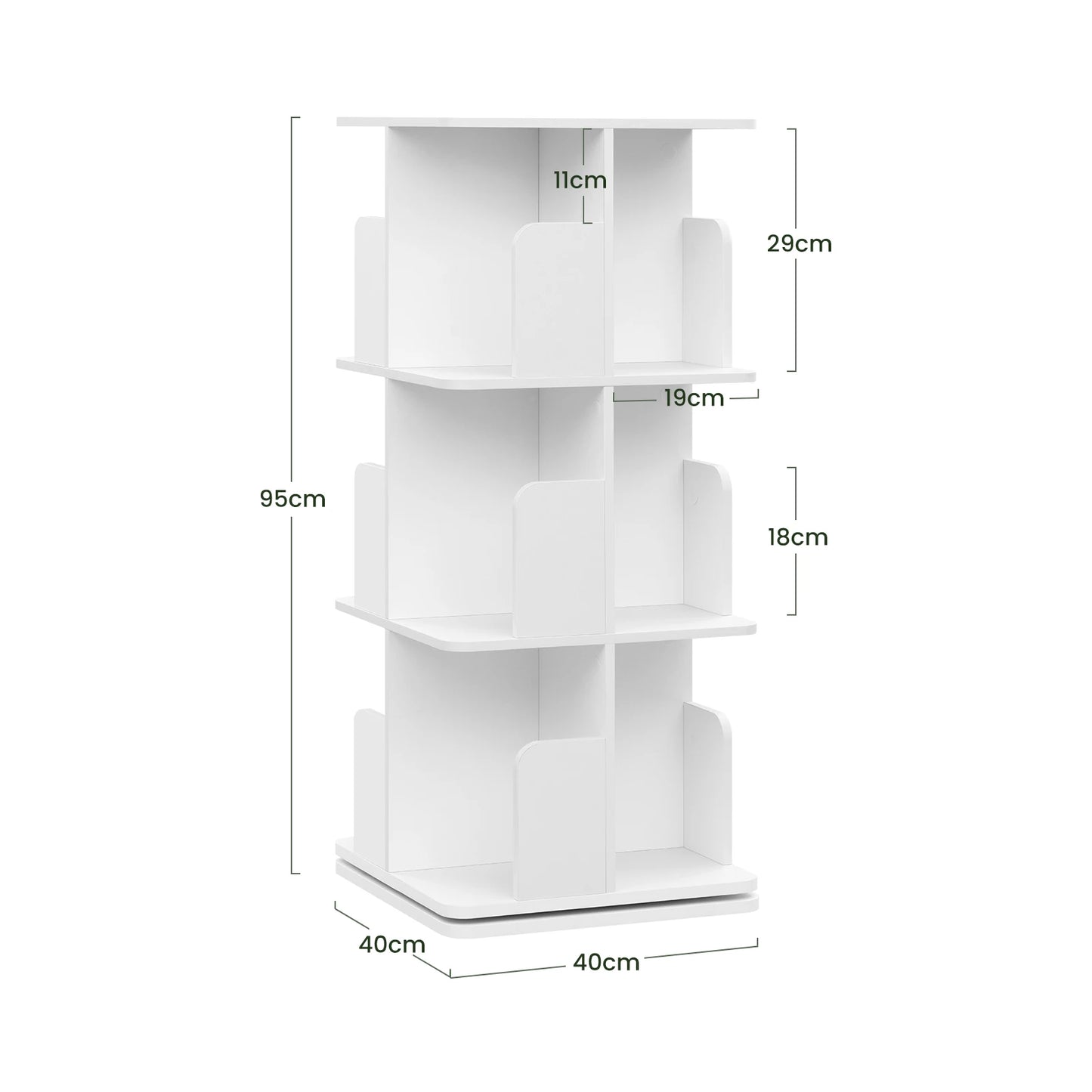 Bücherregal 3 Etagen 360° Drehbar Regal 40 x 94,5 x 40 cm MDF Standregal mit 12 Fächern für Wohnzimmer Büro Schlafzimmer
