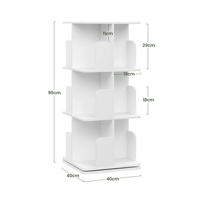 Bücherregal 3 Etagen 360° Drehbar Regal 40 x 94,5 x 40 cm MDF Standregal mit 12 Fächern für Wohnzimmer Büro Schlafzimmer