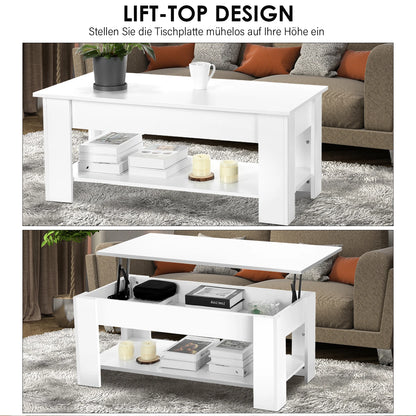 Couchtisch mit Höhenverstellbarer Platte KaffeHöhenverstellbarer Couchtisch mit Stauraum – Weiß, ausziehbar – Sofatisch für Wohnzimmer & Büroetisch ausziehbarer Wohnzimmertisch Sofatisch für Wohnzimmer, Büro, weiß