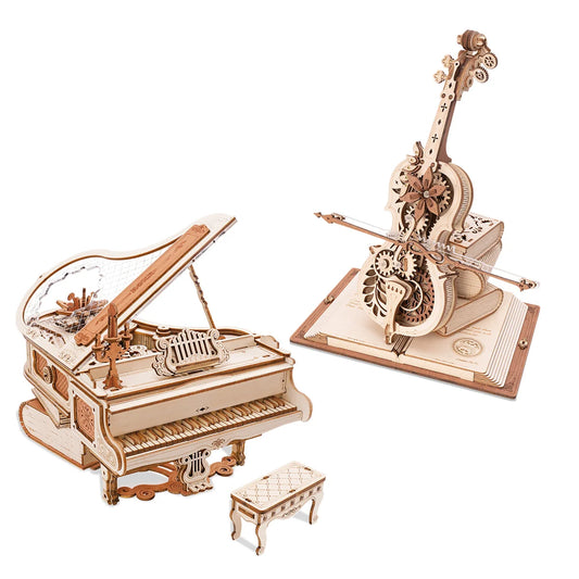 Robotime ROKR Spieluhr Holzpuzzle – Magic Piano & Magic Cello 3D Modellbausatz zum Basteln & Verschenken