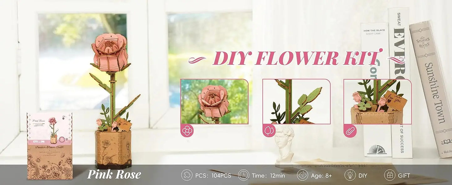 Robotime Rolife 3D Holzblumen – DIY Holzpuzzle Blumenstrauß | Ewige Blüten als Geschenk zum Muttertag, Geburtstag & Deko