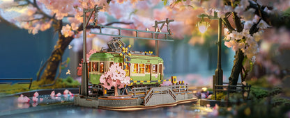Robotime 3D Holzpuzzle Sakura Journey – Straßenbahn mit LED | DIY Modellbausatz für Kinder & Erwachsene